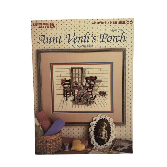 Vintage Aunt Verdi’s Porch Country Scene Cross Stitch Leaflet #448 Leisure Arts - Picture 1 of 2